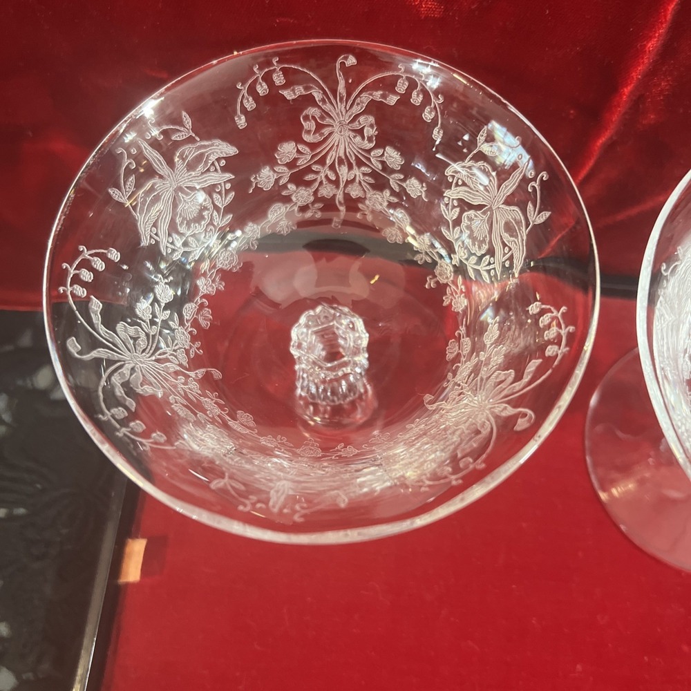 set of 2 Heisey‎ Etched glass Orchid sherbets Champagne goblets - Picture 6 of 8